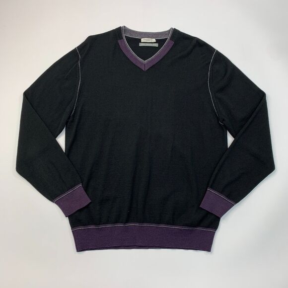 Clotherie Phoenix Wool Sweater Mens L Large Black/Purple V Neck Italian Merino - Picture 2 of 11